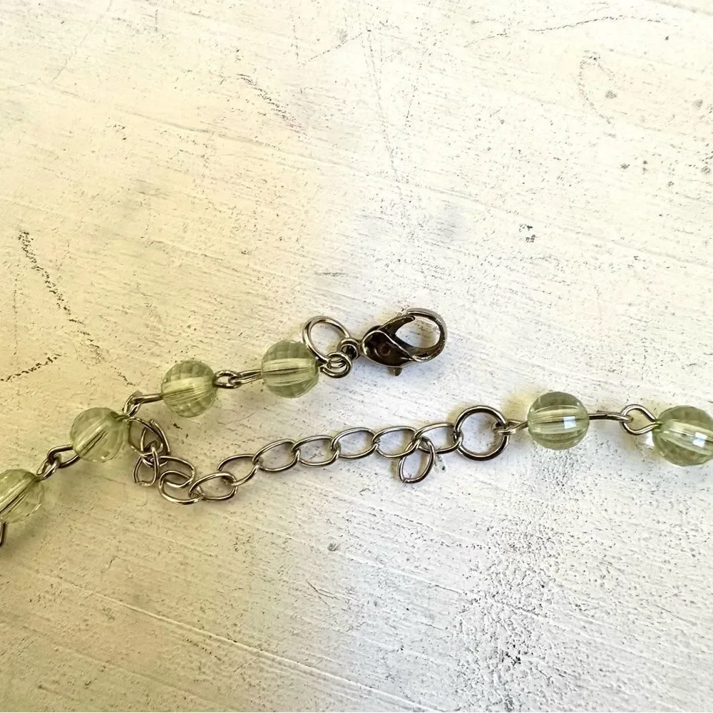 Green silver  tone beaded necklace